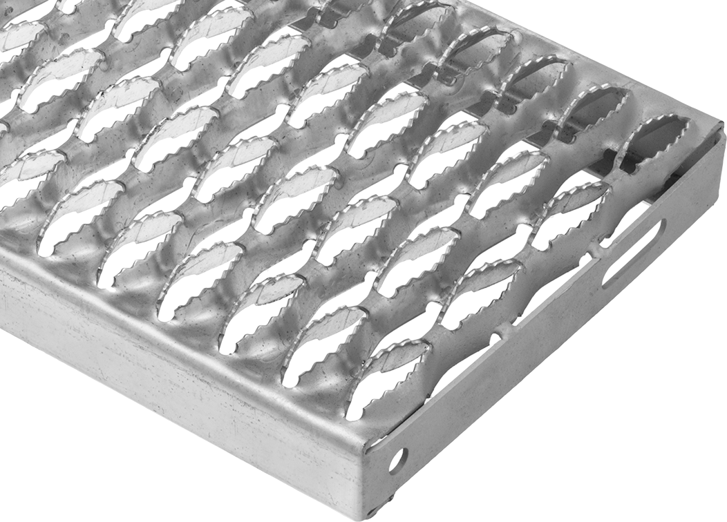 Tahta Izgaralı Merdiven Basamağı, Tırtıklı, Galvanizli Çelik, 30 inç Genişlik x 9-1/2 inç Derinlik
