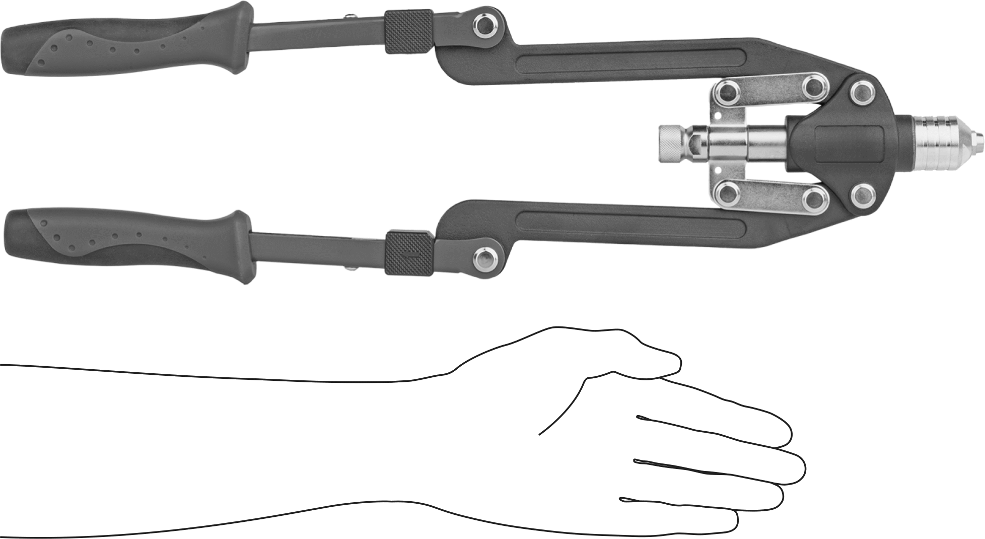 Kör Perçinler ve Perçin Somunları için Alet, 1-1/8“ Çap x 1-3/4” Uzun Burun, 20" Uzunluk