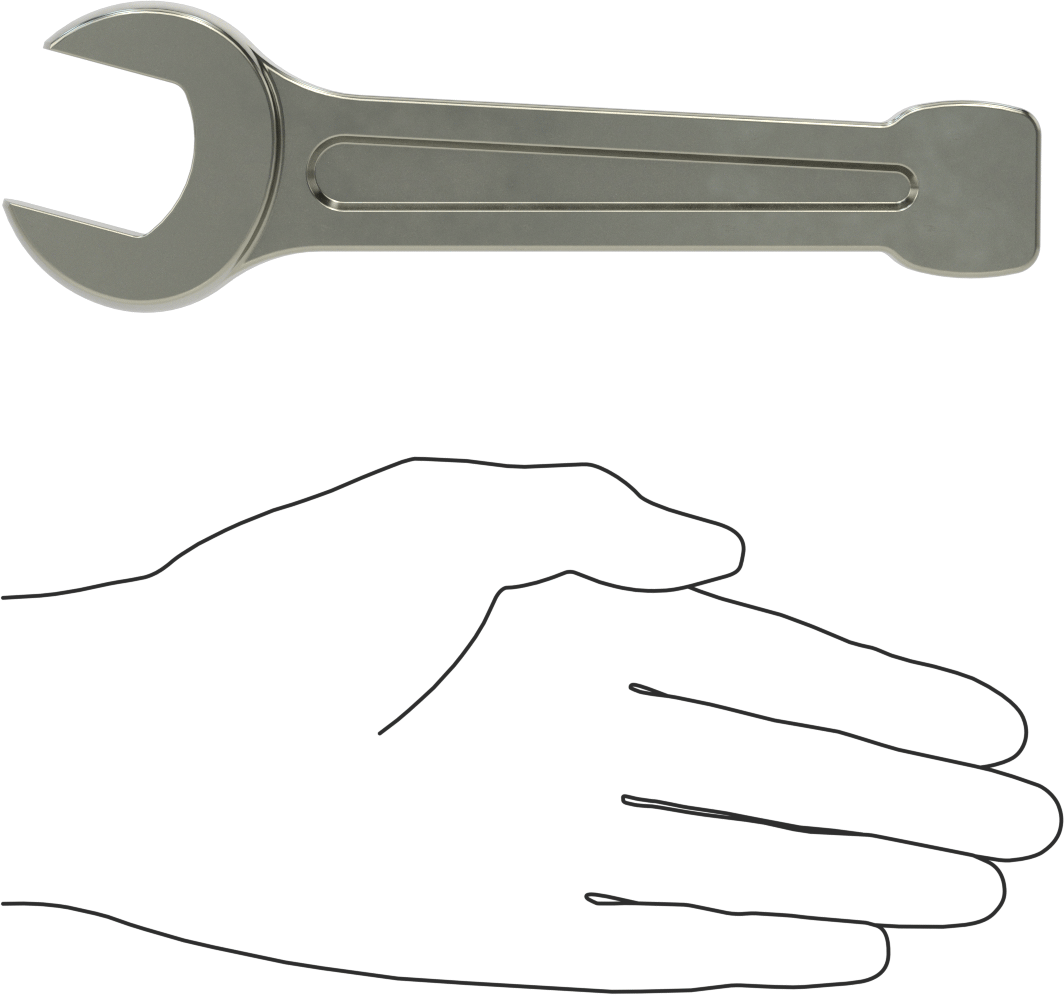 Vurmalı Açık Uçlu Anahtar, 27 mm Boyut, 7-1/8" Toplam Uzunluk