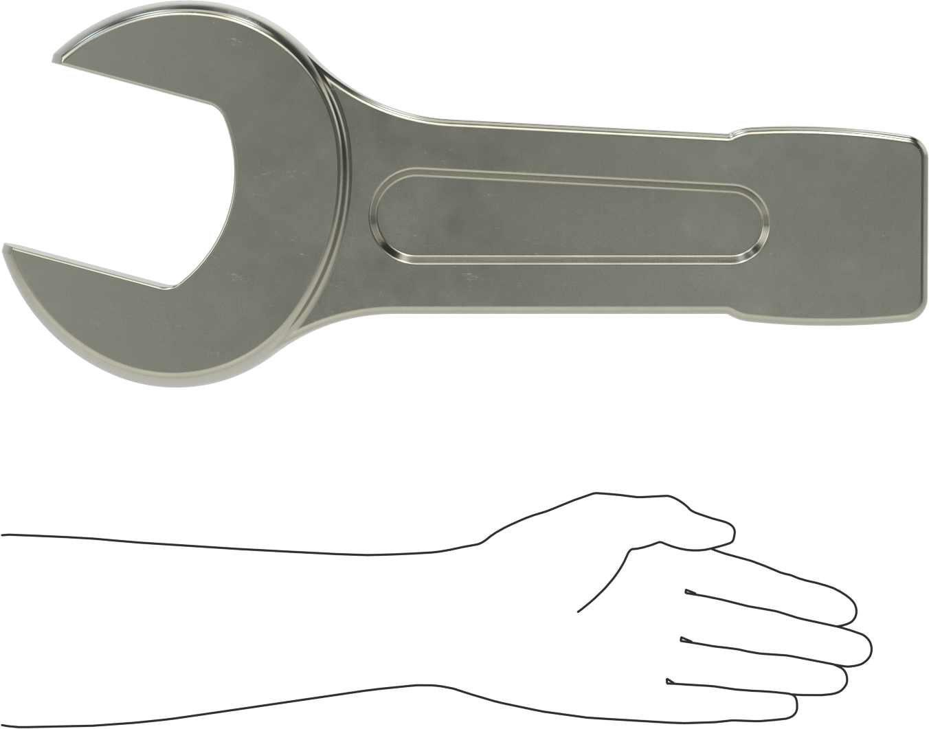 Vurmalı Açık Uçlu Anahtar, 90 mm Boyut, 17-1/2" Toplam Uzunluk