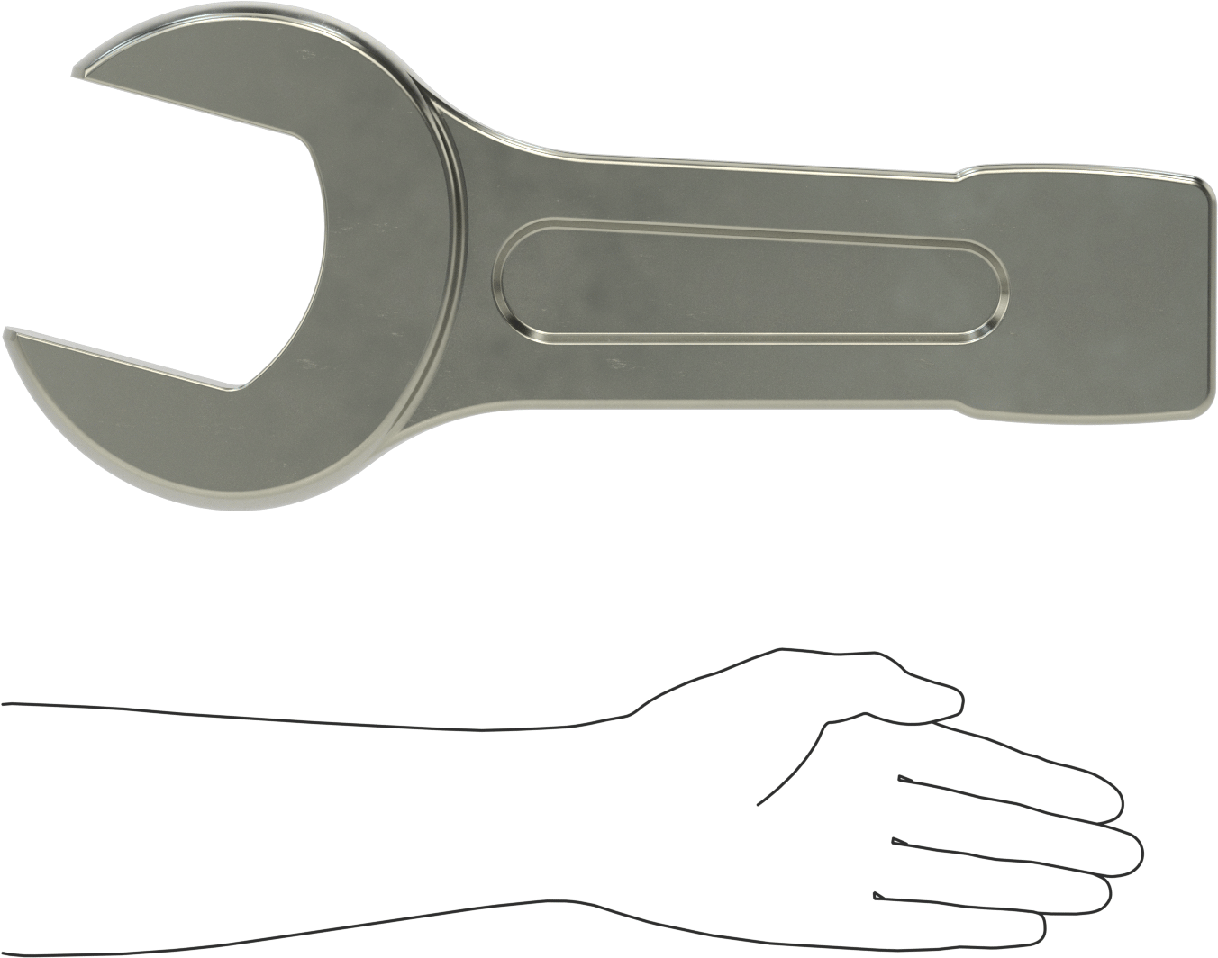 Vurmalı Açık Uçlu Anahtar, 95 mm Boyut, 17-1/2" Toplam Uzunluk