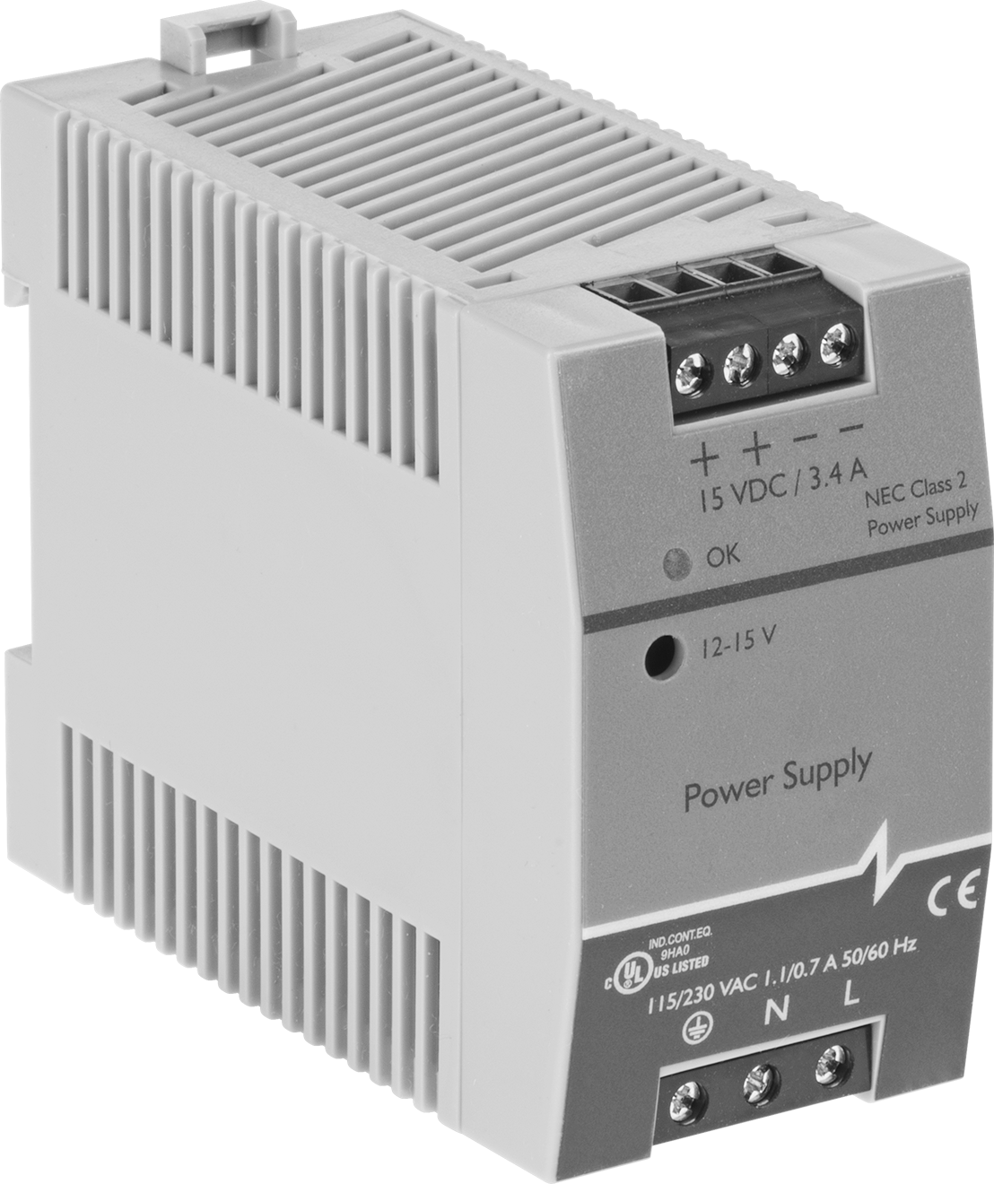 DIN Ray Montajlı Transformatör, Tek Faz, 100-240V AC ila 15V DC, 50 W ve 3,4 A Çıkış