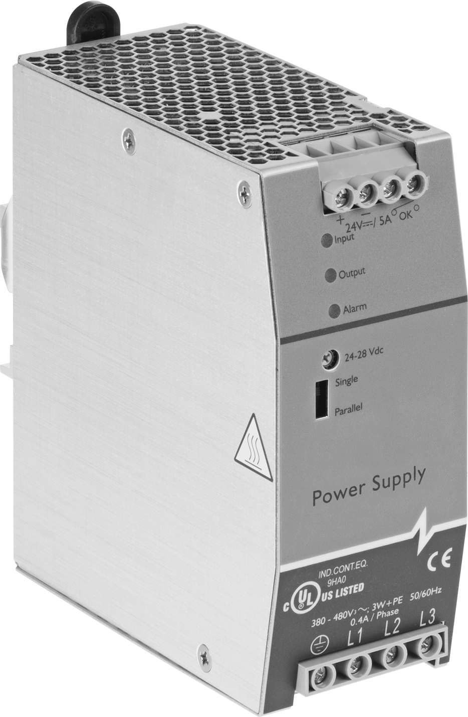 DIN Ray Montajlı Transformatör, Üç Fazlı, 380-480V AC ila 24V DC, 120 W ve 5 A Çıkış