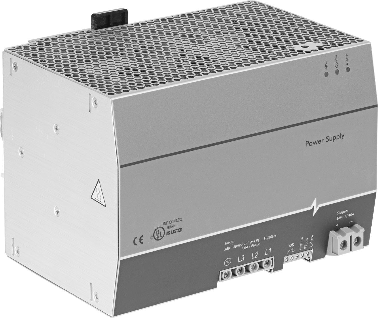 DIN Ray Montajlı Transformatör, Üç Fazlı, 380-480V AC ila 24V DC, 960W ve 40A Çıkış