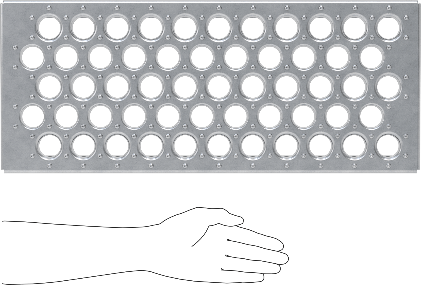 Tahta Izgaralı Merdiven Basamağı, Çıkıntılar, Galvanizli Çelik, 24“ Genişlik x 10” Derinlik