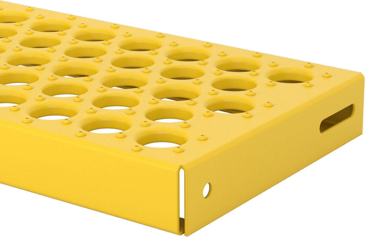 Tahta Izgaralı Merdiven Basamağı, Çıkıntılar, Toz Boyalı Çelik, 24“ Genişlik x 10” Derinlik