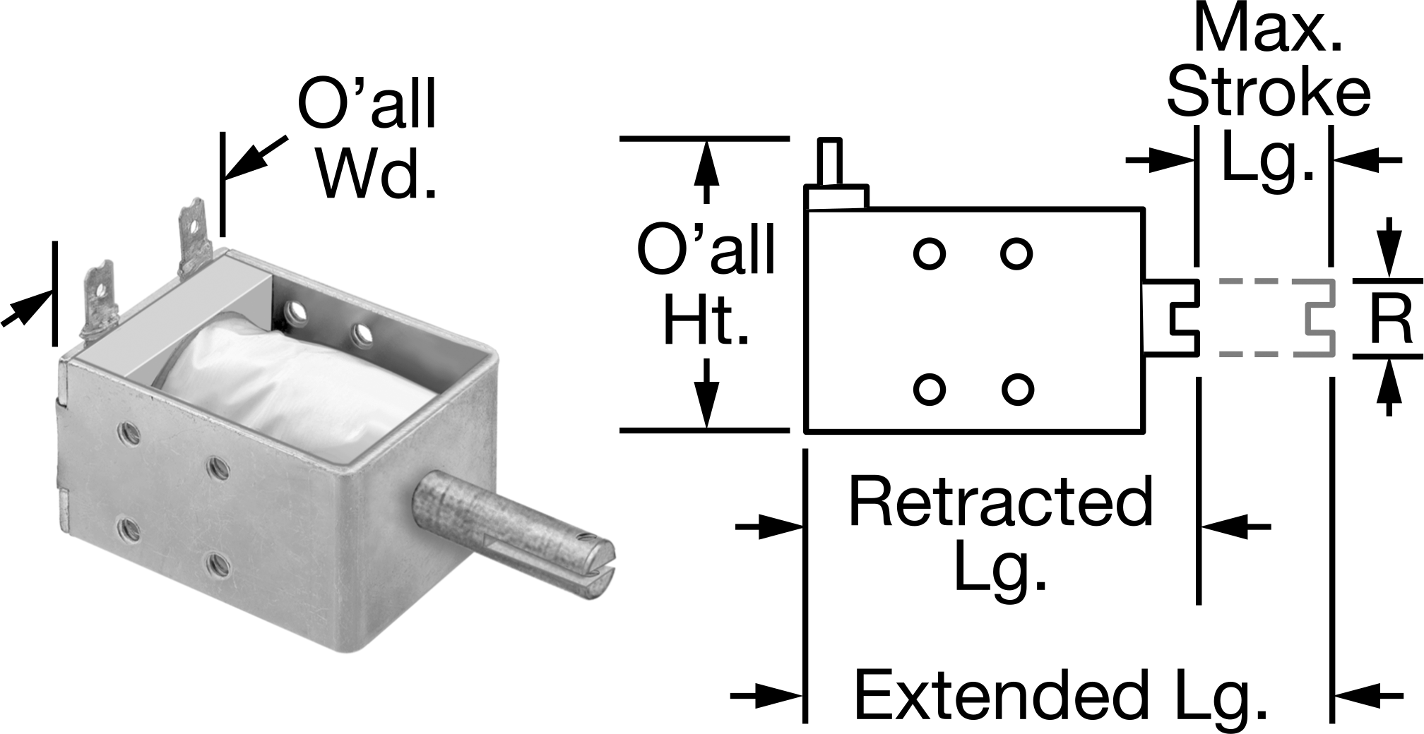Lineer Solenoid, Sürekli, Çekme, DC Volt, 0,5" Strok, 4 oz. Kuvvet