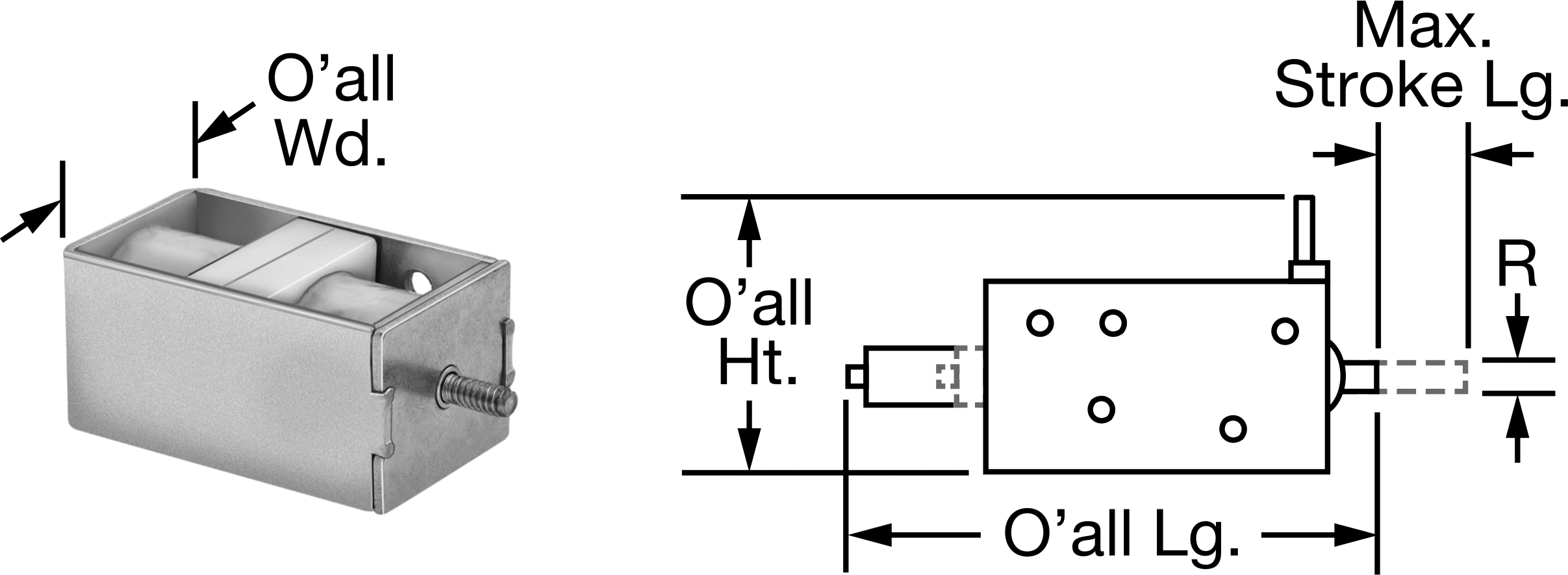 Lineer Solenoid, Aralıklı Kullanım, Çekme/İtme, DC Volt, 0,19 inç Strok