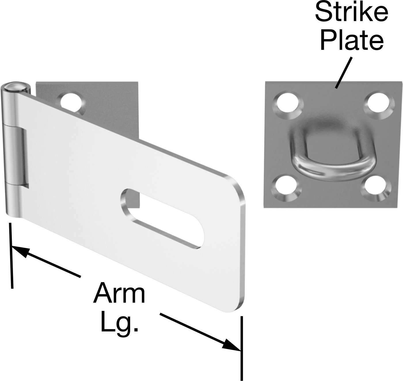 Asma Kilitli Mandal, 3-1/2“ x 1-1/2” x 1/16" Kol ile, 304 Paslanmaz Çelik