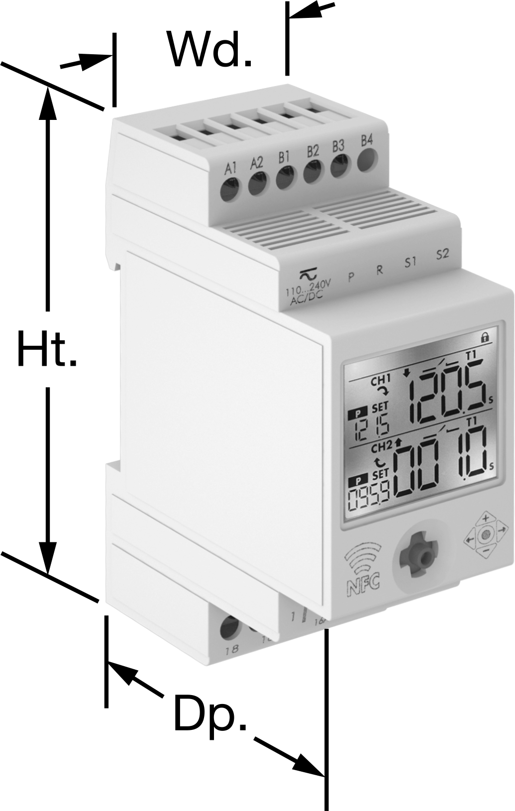 DIN Ray Montajlı Çok Fonksiyonlu Zamanlayıcı Röle, Çift Kanal, 120-240V AC/110-240V DC Giriş Gerilimi
