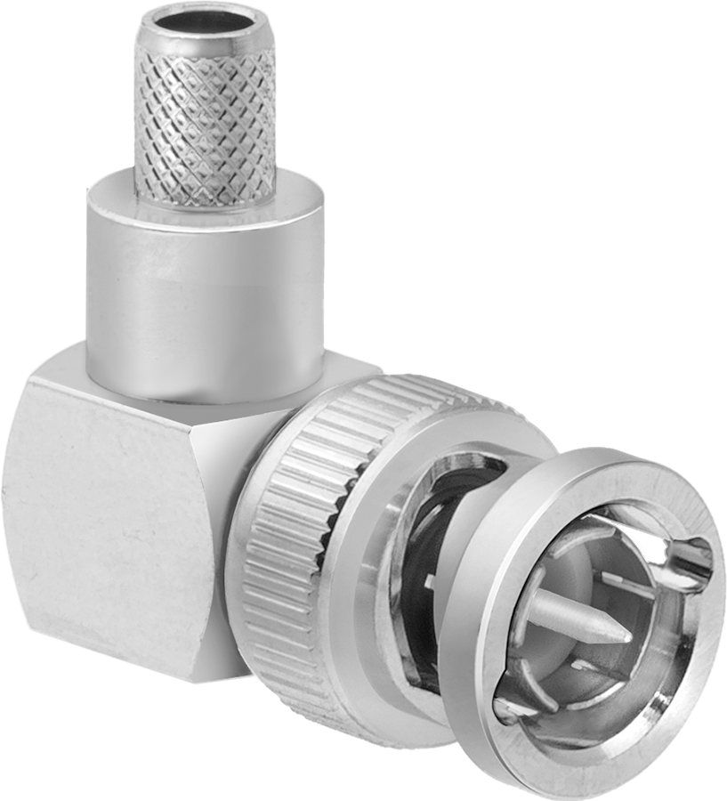 BNC Koaksiyel Konektör, RG-59/62A/U Kablo için Sıkma Dirsek Fişi, 75 Ohm