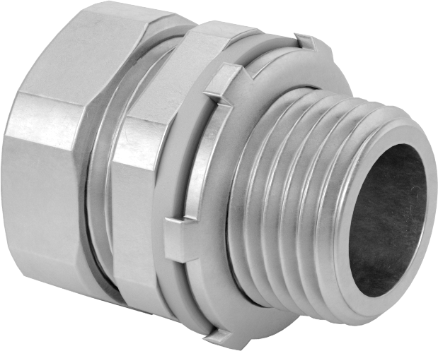 Sıvı Sızdırmaz Esnek Metal Kanal Adaptörü, Somunlu, Çinko Kaplı Çelik Düz, 1/2 Boyut Dişi x NPT Erkek