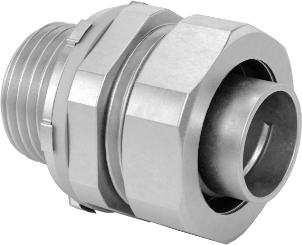 Sıvı Sızdırmaz Esnek Metal Kanal Adaptörü, Somunlu, Çinko Kaplı Çelik Düz, 1/2 Boyut Dişi x NPT Erkek