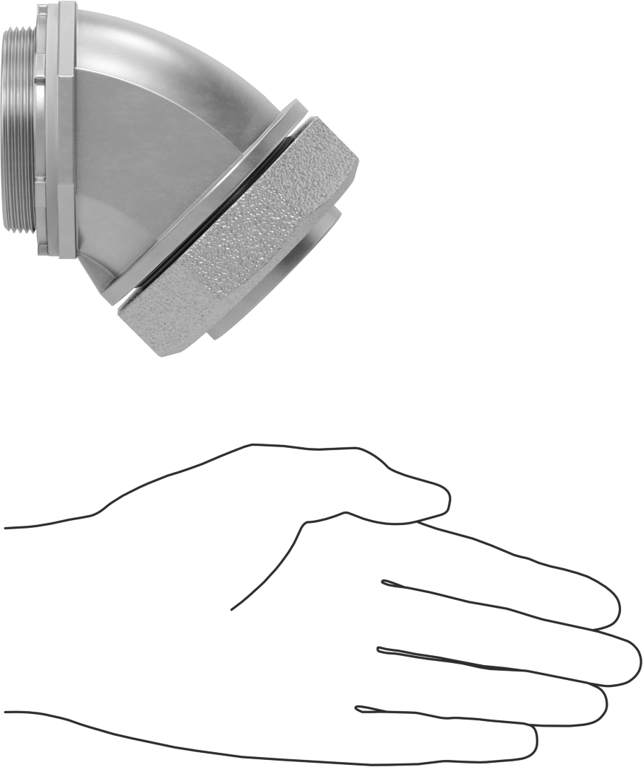 Sıvı Sızdırmaz Esnek Metal Kanal Adaptörü, Kilit Somunlu, Demir 45 Derece, 2 Anma Ölçüsü Dişi x 2 NPT Erkek