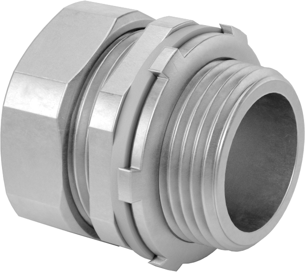 Sıvı Sızdırmaz Esnek Metal Kanal Adaptörü, Somunlu, Çinko Kaplı Çelik Düz, 1 Boyut Dişi x 1 NPT Erkek