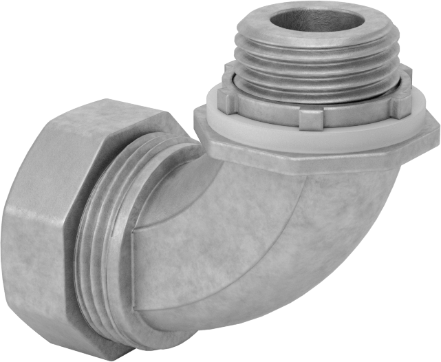 Sıvı Sızdırmaz Esnek Metal Kanal Adaptörü, Somunlu, Çinko 90 Derece, 3/8 Anma Ölçüsü Dişi ve 1/2 NPT Erkek