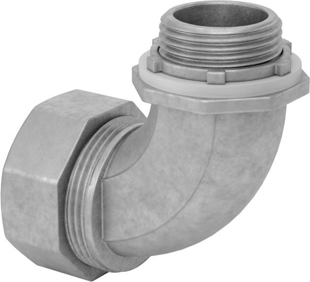 Sıvı Sızdırmaz Esnek Metal Kanal Adaptörü, Kilit Somunlu, Çinko 90 Derece, 3/4 Anma Ölçüsü Dişi x NPT Erkek