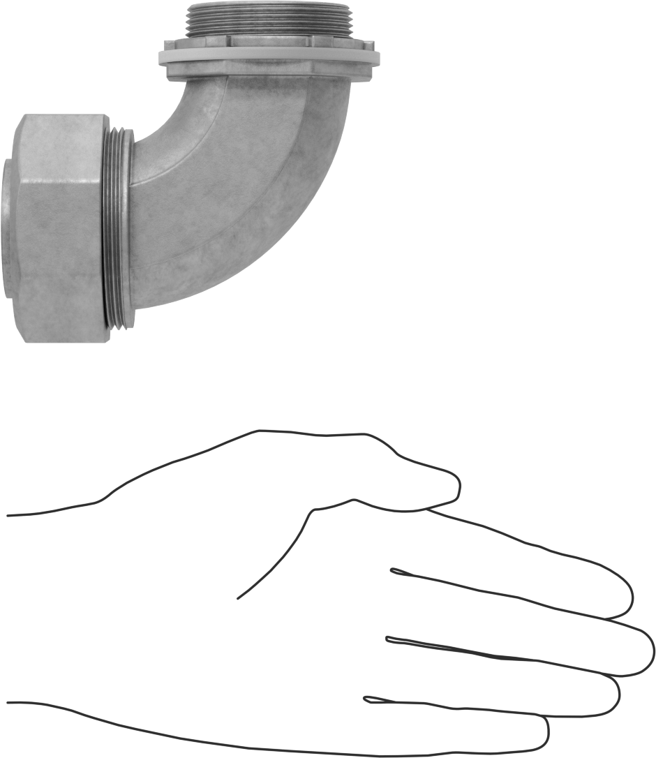 Sıvı Sızdırmaz Esnek Metal Kanal Adaptörü, Kilit Somunlu, Çinko 90 Derece, 1-1/2 Anma Ölçüsü Dişi ve NPT Erkek