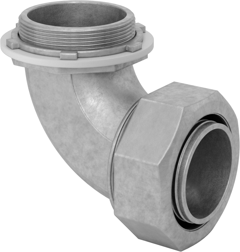 Sıvı Sızdırmaz Esnek Metal Kanal Adaptörü, Kilit Somunlu, Çinko 90 Derece, 2 Anma Ölçüsü Dişi x 2 NPT Erkek