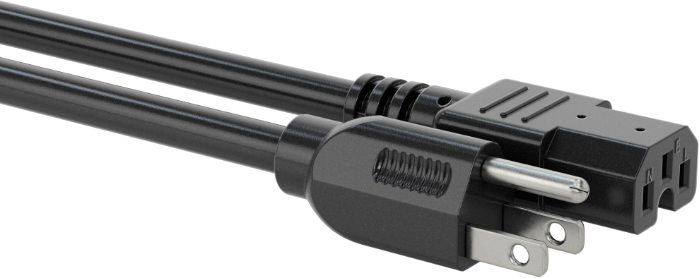 Elektronik Ekipman Güç Kablosu, NEMA 5-15 Fiş x IEC C15 Priz, 14 AWG, 8 Fit Uzunluk