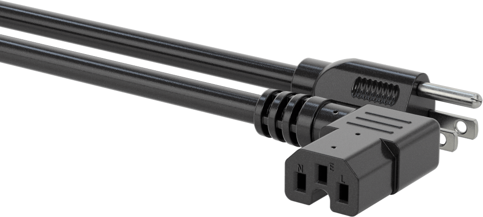 Elektronik Ekipman Güç Kablosu, NEMA 5-15 Fiş x 90 Derece Dirsek IEC C15 Soket, 8 Fit Uzunluk