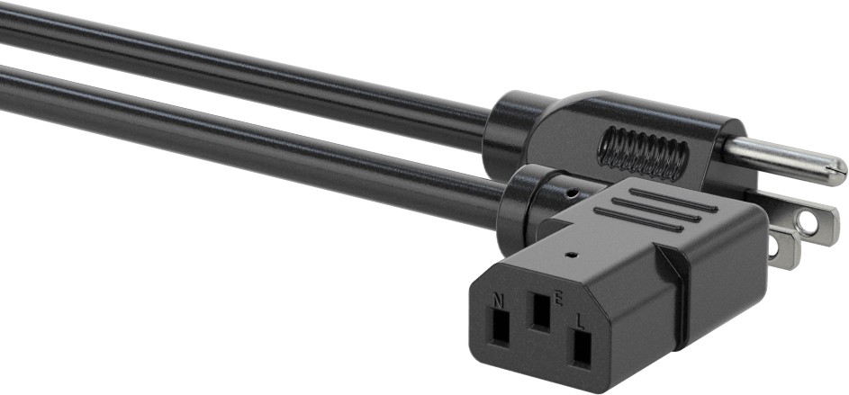 Elektronik Ekipman Güç Kablosu, NEMA 5-15 Fiş x 90 Derece Dirsek IEC C13 Priz, 14 ft Uzunluk