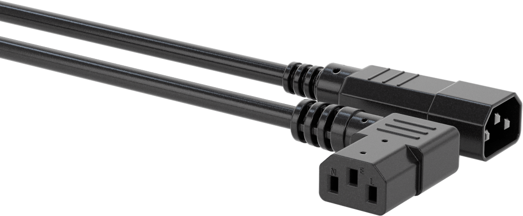 Elektronik Ekipman Güç Kablosu, IEC C14 Fiş x 90 Derece Dirsek IEC C13 Priz, 2 Ayak Uzunluk