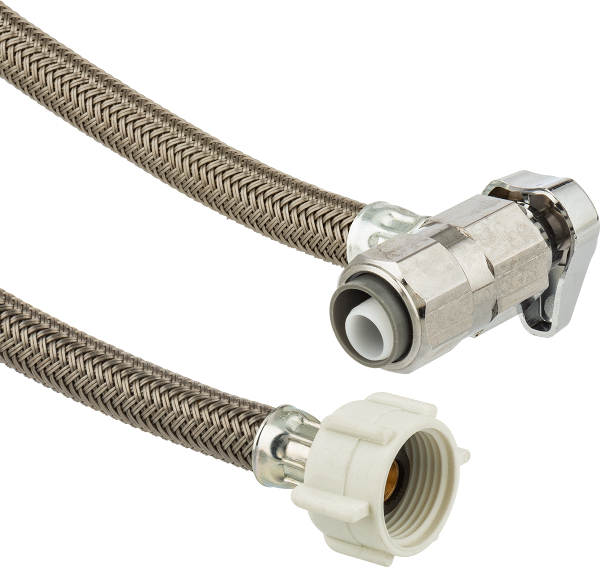 Sıhhi Tesisat Armatürleri için Bağlantı Parçalı Hortum, Tuvalet için, 7/8 Toplu Vana, 1/2" Push-Connect Dirsek, 12"