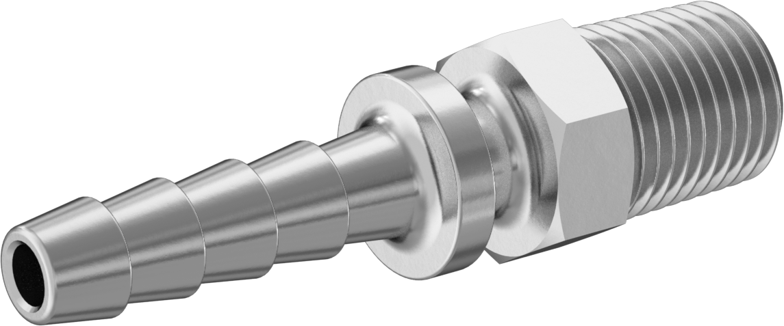 Buhar için Çivili Hortum Bağlantı Parçası, Düz Adaptör, 316 Paslanmaz Çelik, 1/4" Hortum x 1/4 BSPT Erkek
