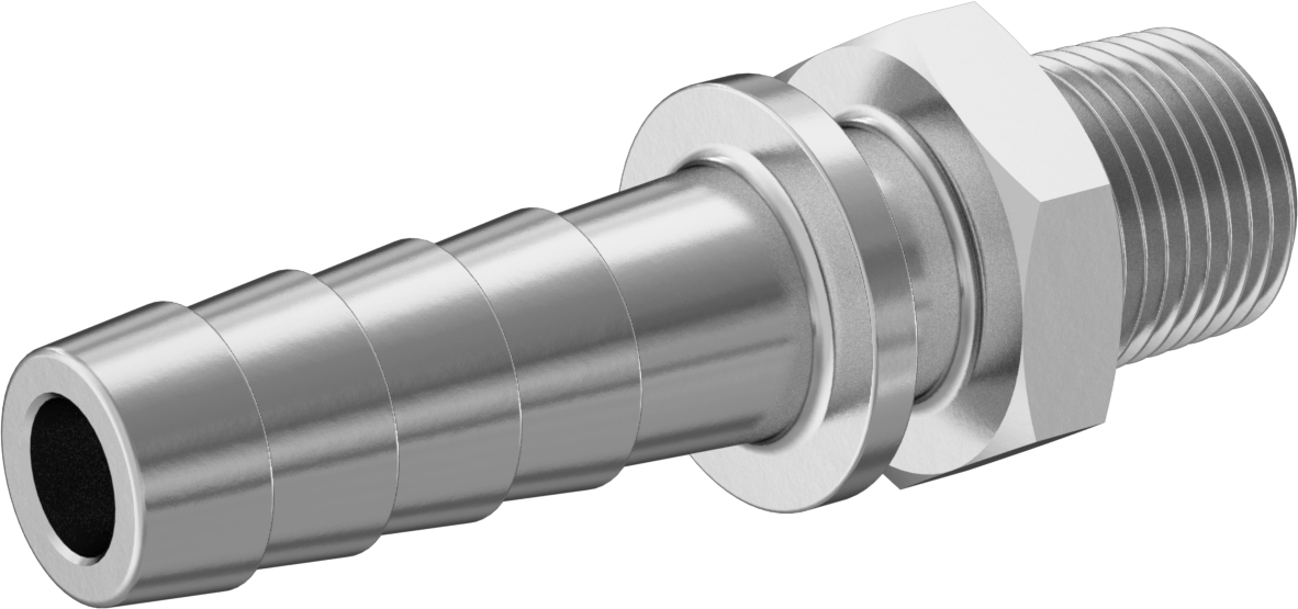 Buhar için Çivili Hortum Bağlantı Parçası, Düz Adaptör, 303/304 Paslanmaz Çelik, 1/2" Hortum x 3/8 BSPT