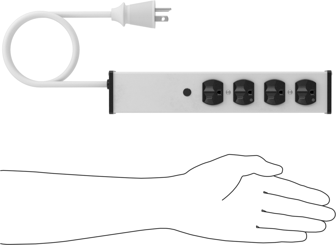 Sure-Grip Priz Şeridi, 4 Çıkış, 1-1/2" Çıkış Merkezden Merkeze Mesafesi, 6 Fit Uzunlukta Kablo