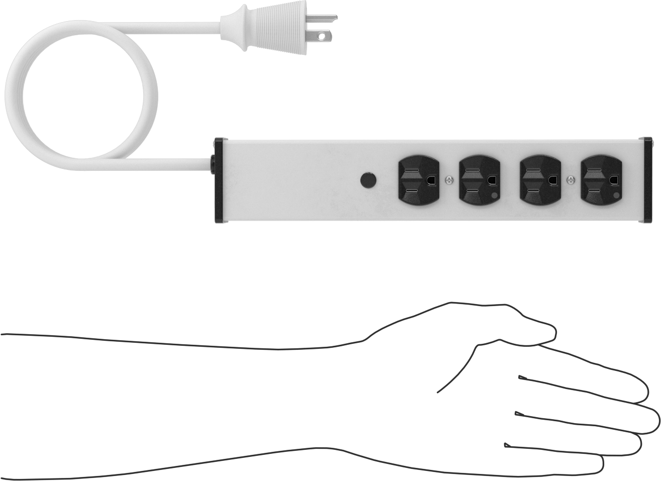 Sure-Grip Priz Şeridi, 4 Çıkış, 1-1/2" Çıkış Merkezden Merkeze Mesafesi, 15 Fit Uzunluğunda Kablo