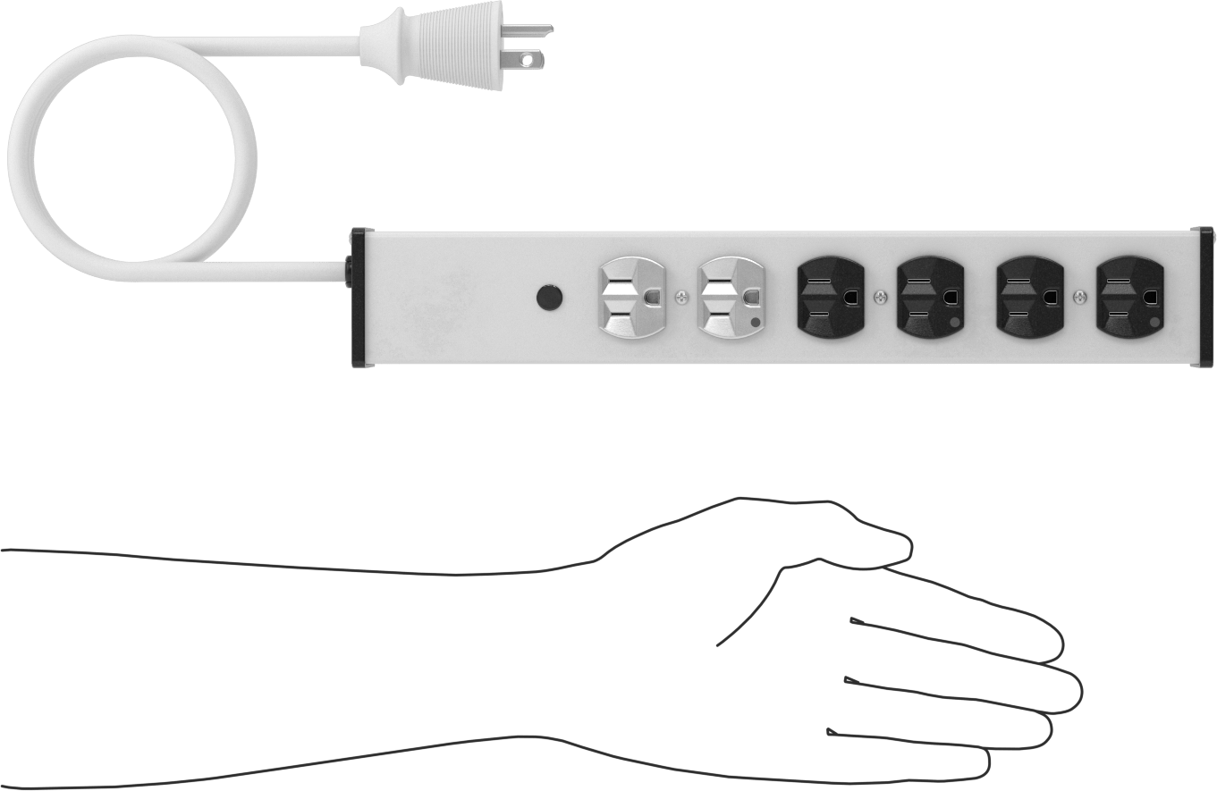 Sure-Grip Priz Şeridi, 6 Çıkış, 1-1/2" Çıkış Merkezden Merkeze Mesafesi, 6 Fit Uzunlukta Kablo