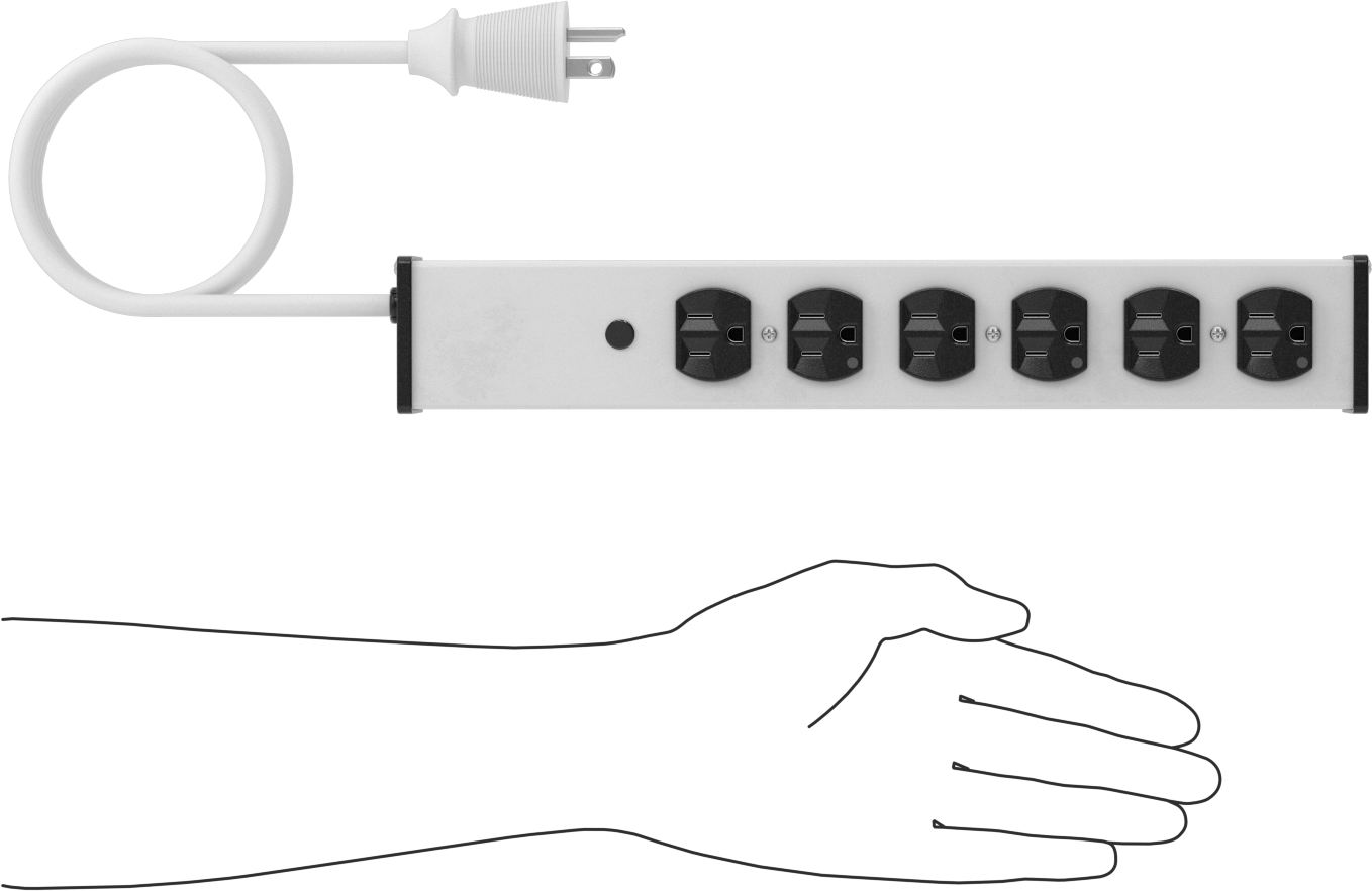 Sure-Grip Priz Şeridi, 6 Çıkış, 1-1/2" Çıkış Merkezden Merkeze Mesafesi, 15 Fit Uzunluğunda Kablo