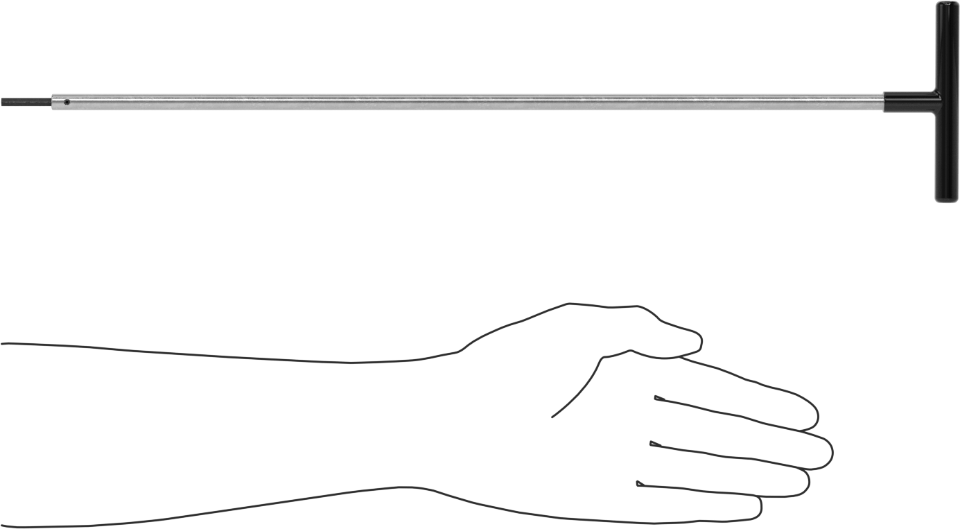 Uzun Uçlu T Saplı Altıgen Anahtar, 4 mm Tahrik Boyutu, 19" Toplam Uzunluk