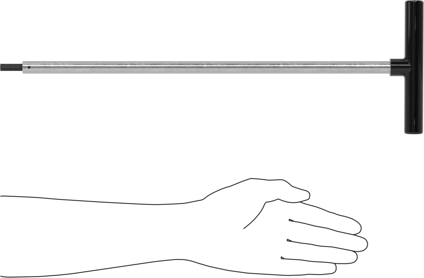 Uzun Uçlu T Saplı Altıgen Anahtar, 8 mm Tahrik Boyutu, 19" Toplam Uzunluk