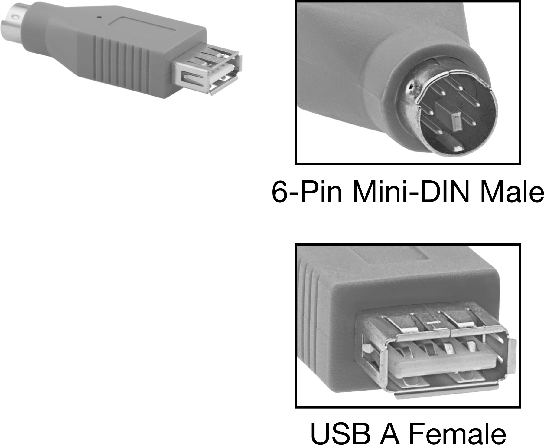 USB 2.0 Adaptörü, A Dişi x 6 Pimli Mini-DIN Erkek