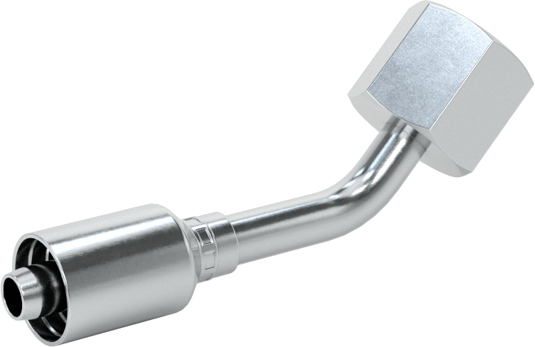 Hidrolik Sıvı için Sıkma Tipi Hortum Adaptörü, 45 Derece, Parker 43 Serisi, 1/4“ Hortum İç Çapı x 9/16”-18 Dişi