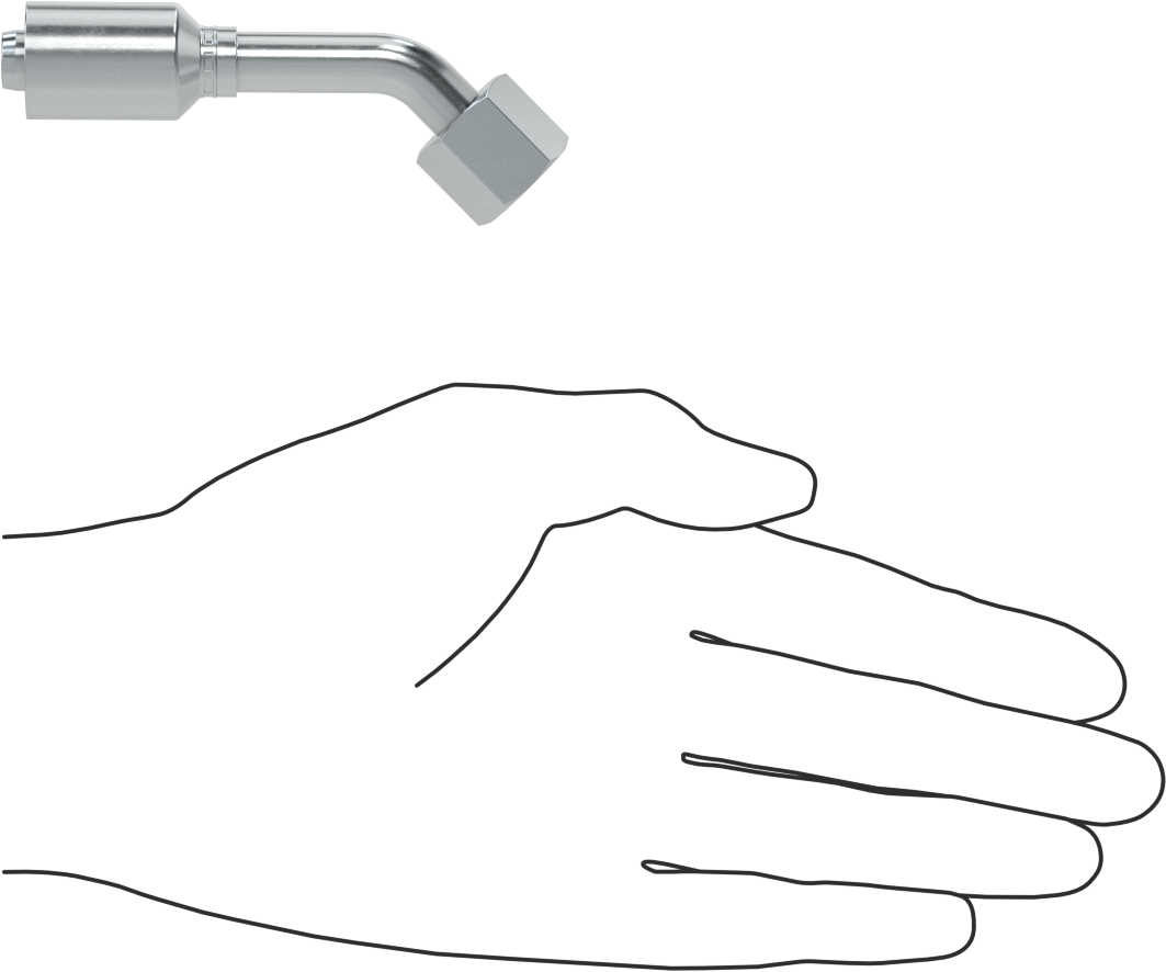 Hidrolik Sıvı için Sıkma Tipi Hortum Adaptörü, 45 Derece, Parker 43 Serisi, 3/8“ Hortum İç Çapı x 9/16”-18 Dişi