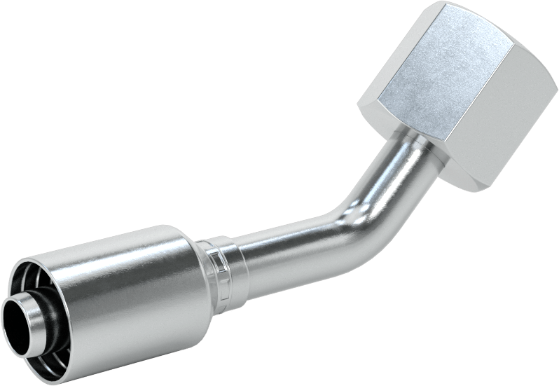 Hidrolik Sıvı için Sıkma Tipi Hortum Adaptörü, 45 Derece, Parker 43 Serisi, 3/8“ Hortum İç Çapı x 3/4”-16 Dişi