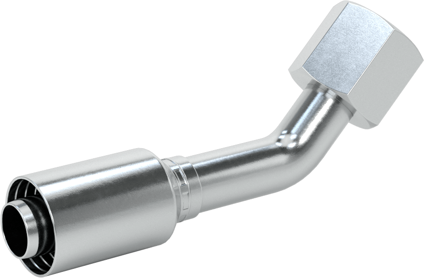 Hidrolik Sıvı için Sıkma Tipi Hortum Adaptörü, 45 Derece, Parker 43 Serisi, 1/2“ Hortum İç Çapı x 3/4”-16 Dişi