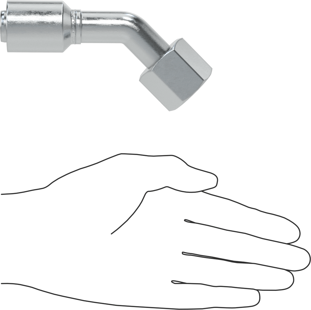 Hidrolik Sıvı için Sıkma Tipi Hortum Adaptörü, 45 Derece, Parker 43 Serisi, 3/4" Hortum İç Çapı, 1-1/16"-12 Dişi