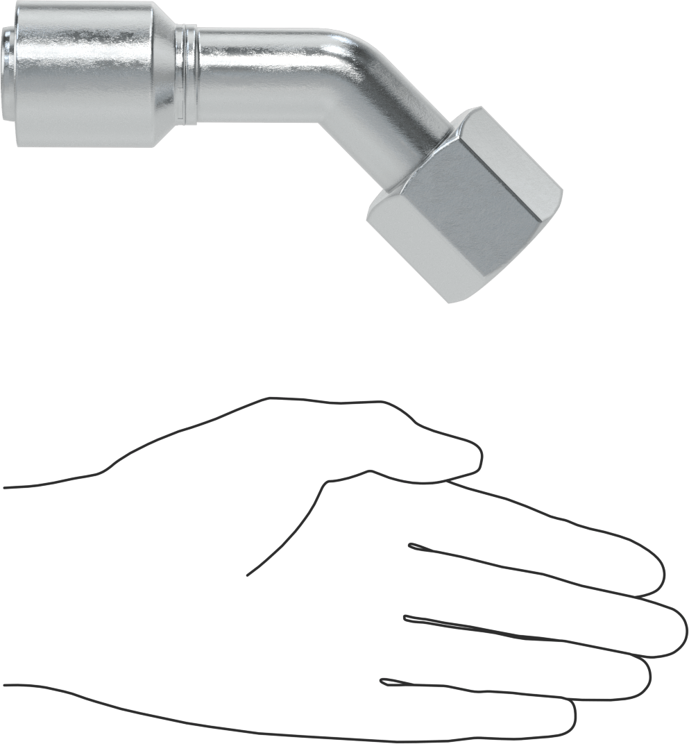Hidrolik Sıvı için Sıkma Tipi Hortum Adaptörü, 45 Derece, Parker 43 Serisi, 1“ Hortum İç Çap x 1-5/16”-12 Dişi