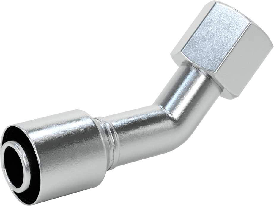 Hidrolik Sıvı için Sıkma Tipi Hortum Adaptörü, 45 Derece, Parker 43 Serisi, 1“ Hortum İç Çap x 1-5/16”-12 Dişi