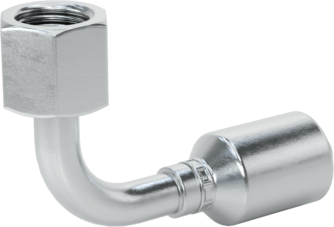 Hidrolik Sıvı için Sıkma Tipi Hortum Adaptörü, 90 Derece, Parker 43 Serisi, 1/4“ Hortum İç Çapı x 7/16”-20 Dişi
