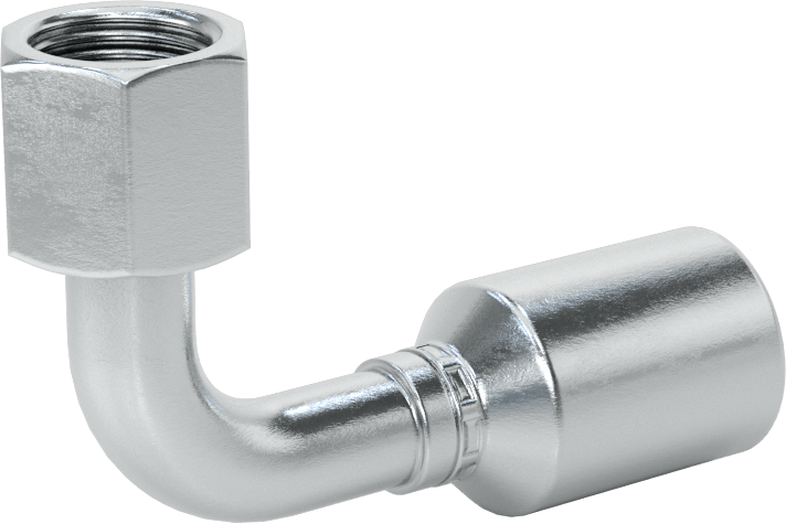 Hidrolik Sıvı için Sıkma Tipi Hortum Adaptörü, 90 Derece, Parker 43 Serisi, 3/8“ Hortum İç Çapı x 9/16”-18 Dişi