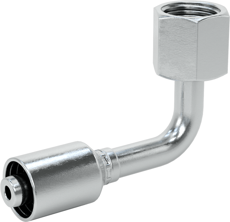 Hidrolik Sıvı için Sıkma Tipi Hortum Adaptörü, 90 Derece, Parker 43 Serisi, 3/8“ Hortum İç Çapı x 3/4”-16 Dişi