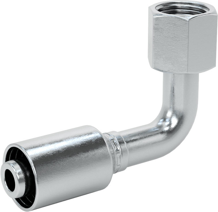 Hidrolik Sıvı için Sıkma Tipi Hortum Adaptörü, 90 Derece, Parker 43 Serisi, 1/2“ Hortum İç Çapı x 3/4”-16 Dişi