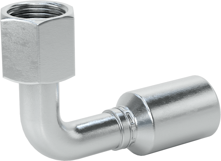 Hidrolik Sıvı için Sıkma Tipi Hortum Adaptörü, 90 Derece, Parker 43 Serisi, 1/2“ Hortum İç Çapı x 3/4”-16 Dişi