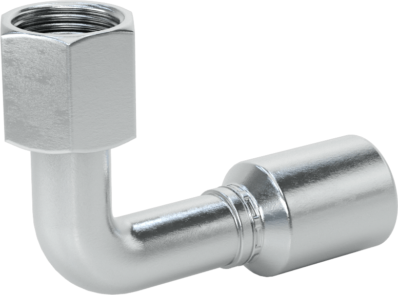 Hidrolik Sıvı için Sıkma Tipi Hortum Adaptörü, 90 Derece, Parker 43 Serisi, 5/8“ Hortum İç Çapı x 7/8”-14 Dişi